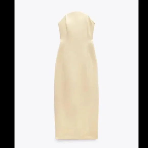 ZARA CREAM SATIN EFFECT MIDI DRESS - Picture 7 of 16